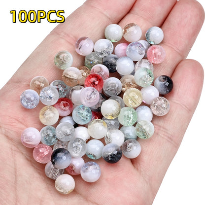 100pcs 8mm Translucent Crackle Glass Beads