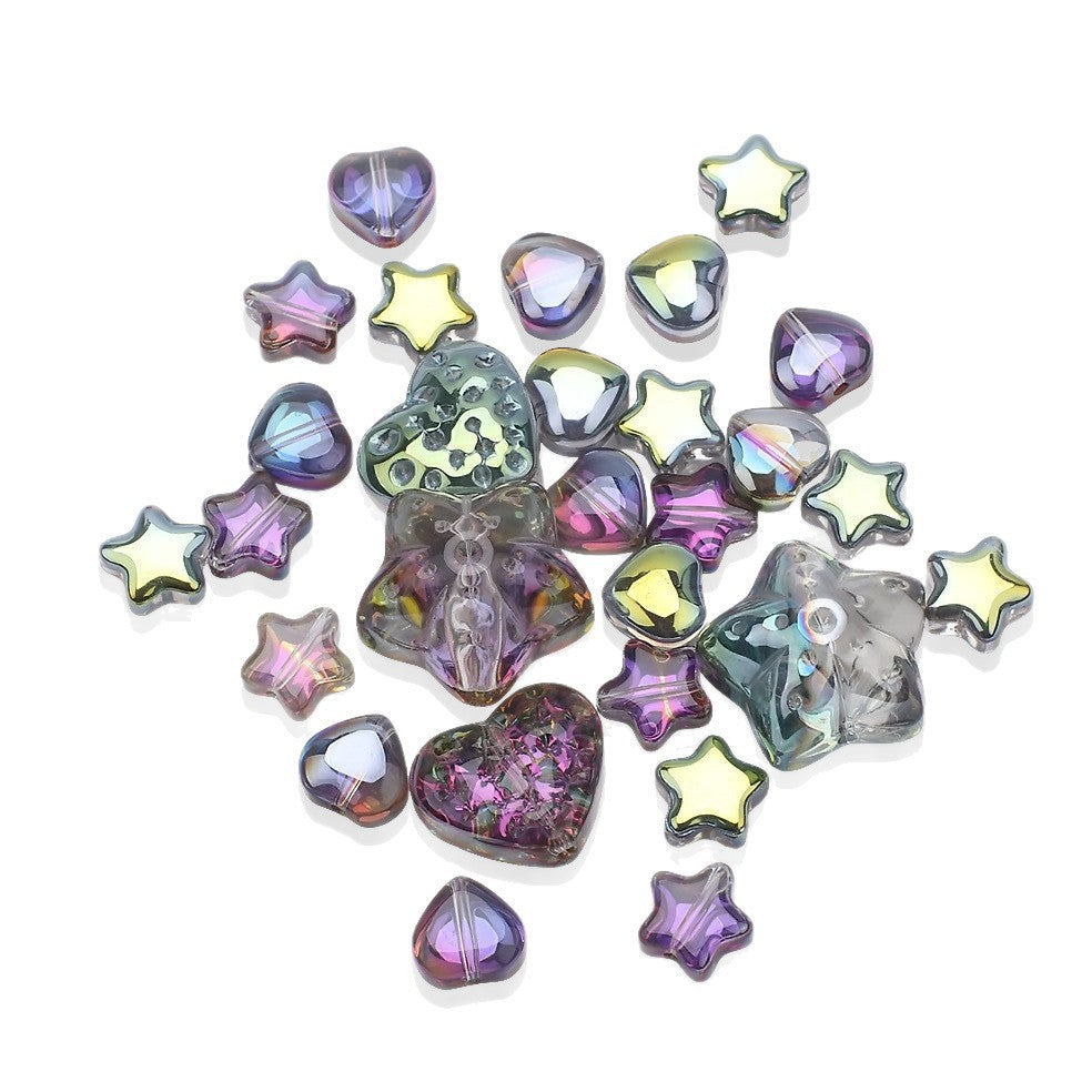 34pcs Star & Heart Electroplated Glass Beads