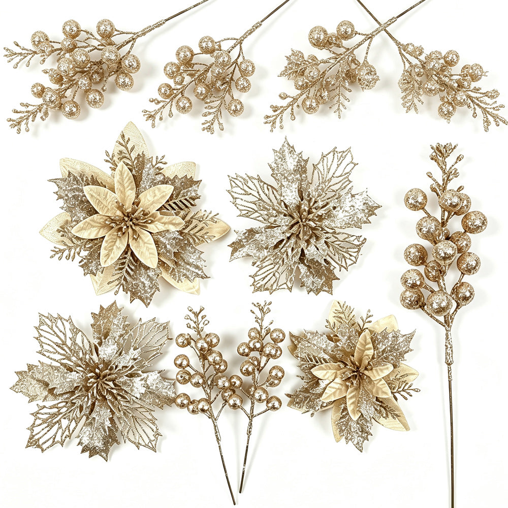 18-Piece Sparkling Artificial Berry Champagne Floral Branches