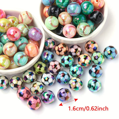 AB Football Baseball Acrylic Spacer Beads