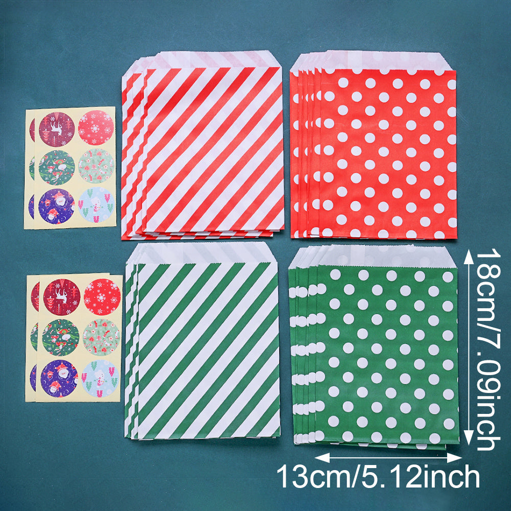 Christmas Polka Dot and Stripe Paper Gift Bags