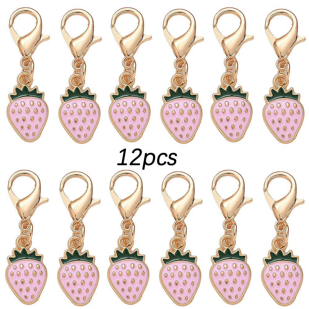 12PCS Red & Pink Strawberry Enamel Keychain Set