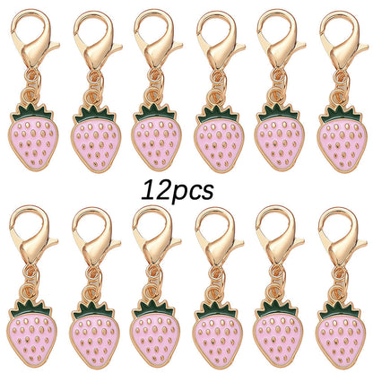 12PCS Red & Pink Strawberry Enamel Keychain Set