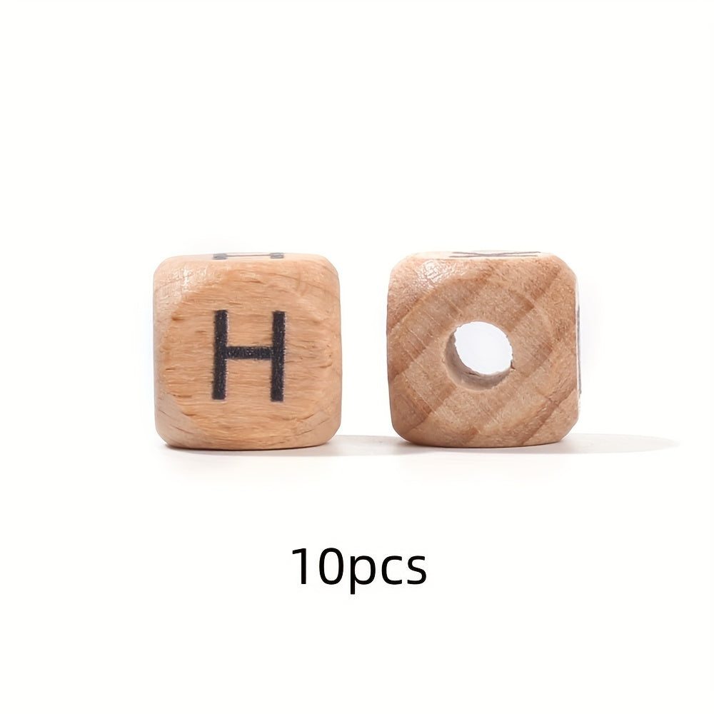 10-Piece 12 mm Square Alphabet Letter Wooden Beads