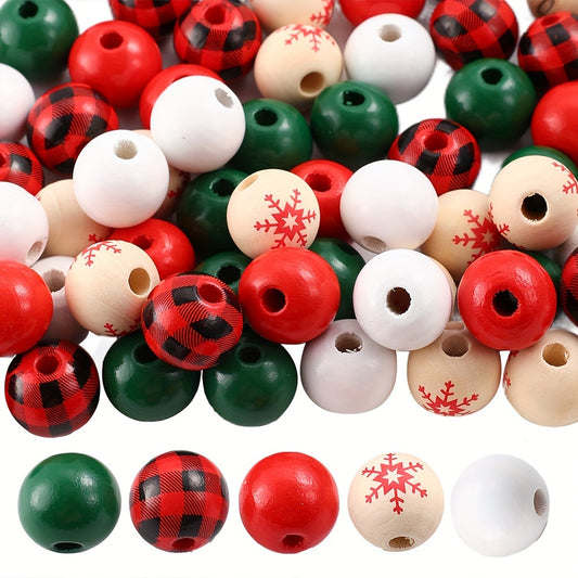 50pcs 16mm Christmas Wooden Round Beads