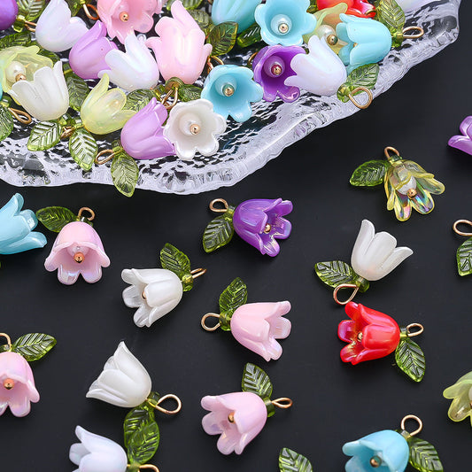 60PCS Multicolor Lily of the Valley Resin Pendant Set