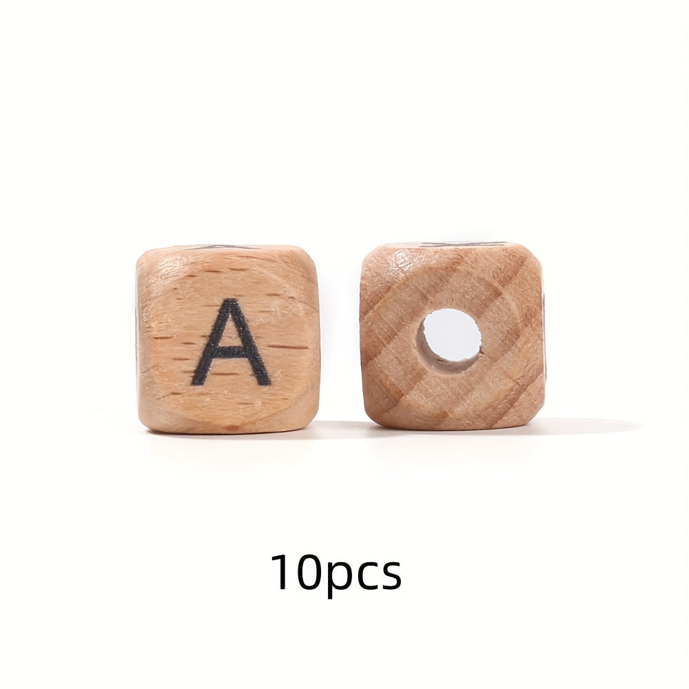 10-Piece 12 mm Square Alphabet Letter Wooden Beads