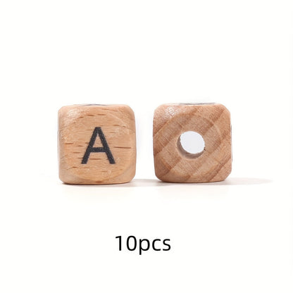 10-Piece 12 mm Square Alphabet Letter Wooden Beads