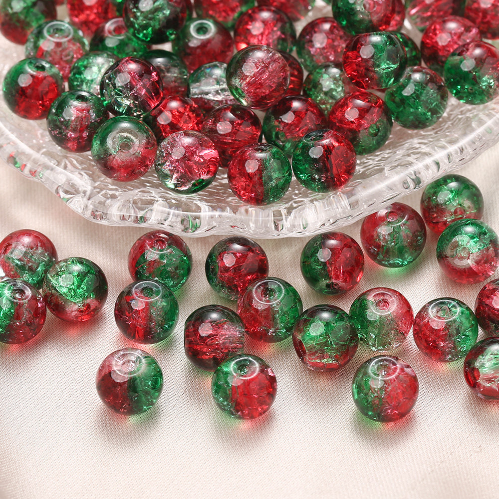 Red Green Gradient Crystal Round Beads