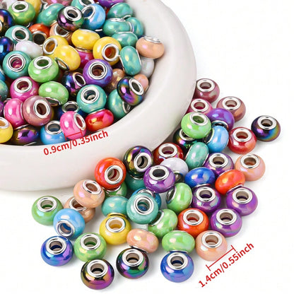 30/50/100pcs 9x14mm Random Mixed Color European Style Acrylic Large Hole Spacer Beads