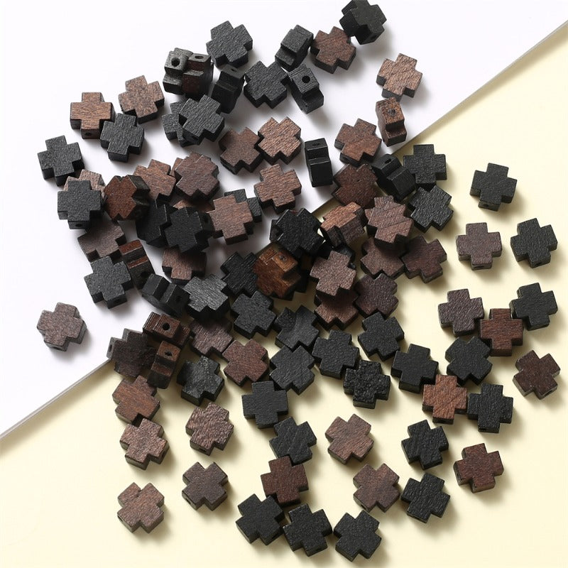 30pcs 10x10mm Cross Wooden Beads