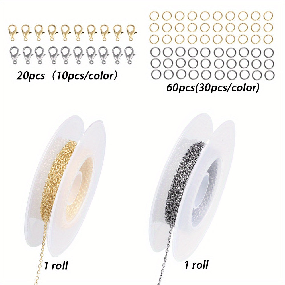 2 Rolls Basic Chains with 20pcs Lobster Clasps & 60pcs Open Jump Ring