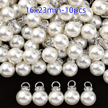 Acrylic Imitation Pearl Pendant Beads with Rhinestone Rondelle