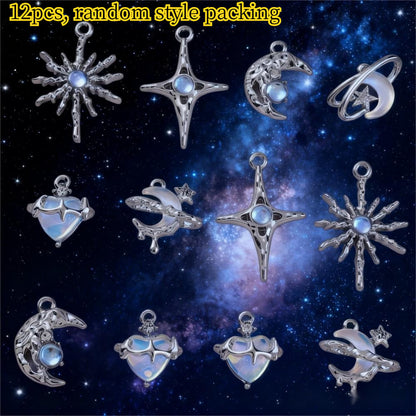 12PCS Blue Star & Moon Enamel Charm Set