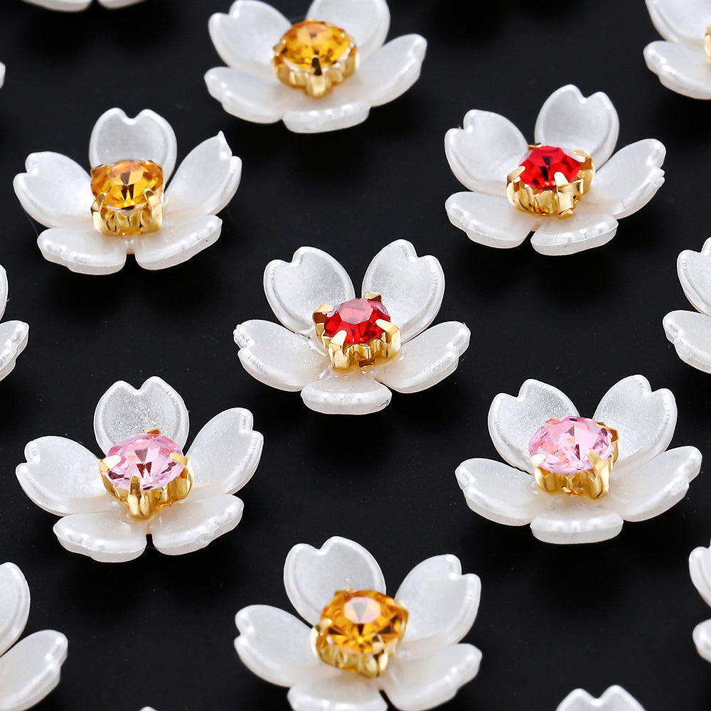 White Rhinestone Flower Acrylic Beads