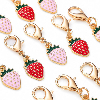 12PCS Red & Pink Strawberry Enamel Keychain Set