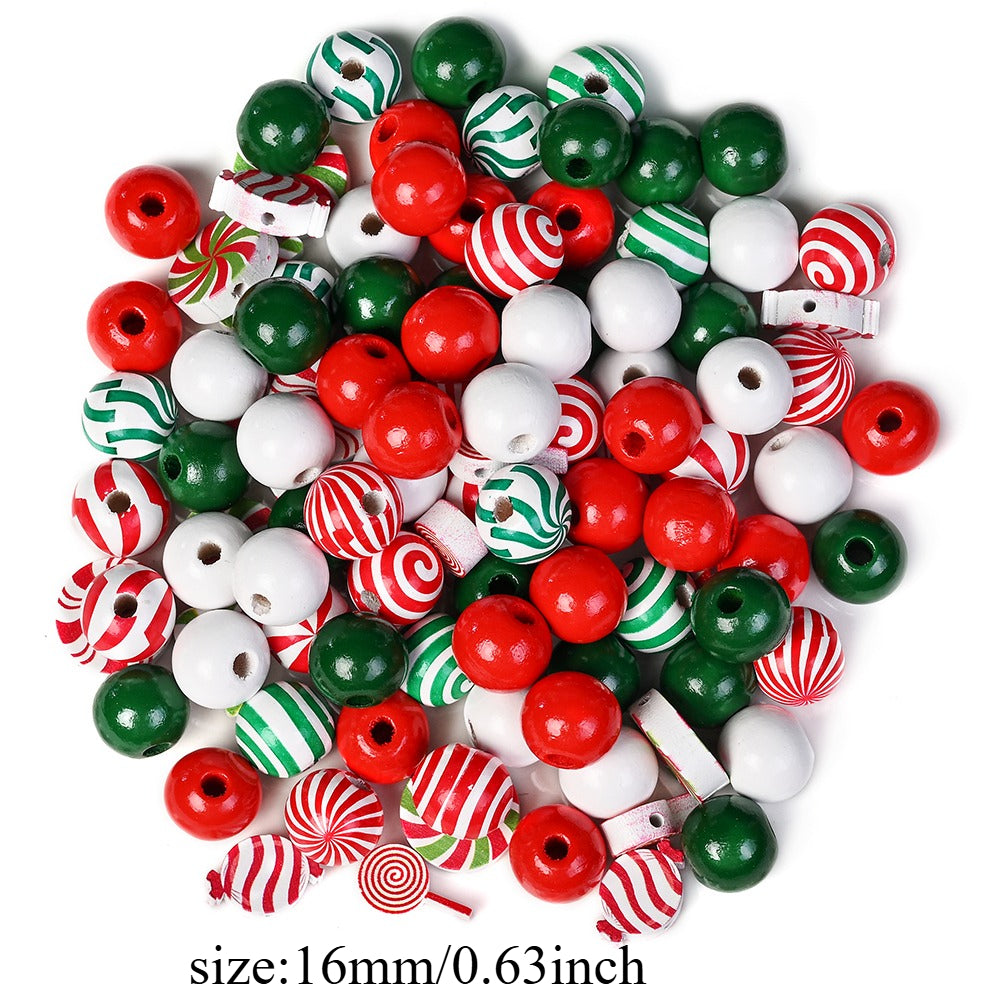 80/110-Piece Christmas Stripe Wooden Bead Set