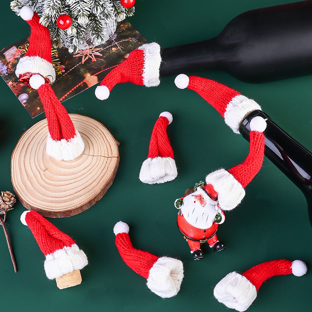 10PCS Mini Christmas Hat & Scarf Bottle Decoration Set