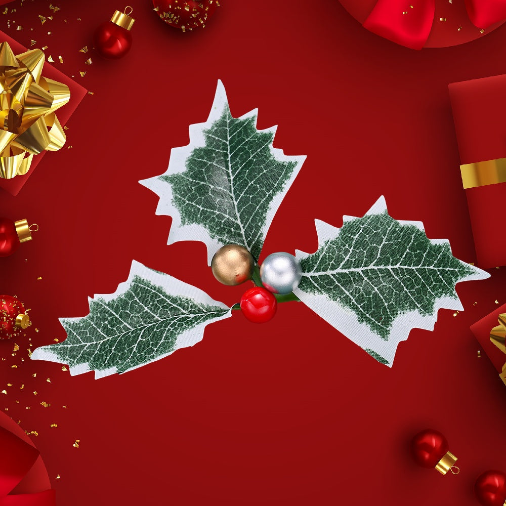 10PCS 5.5×6.5cm Christmas Holly Leaf & Berry Picks