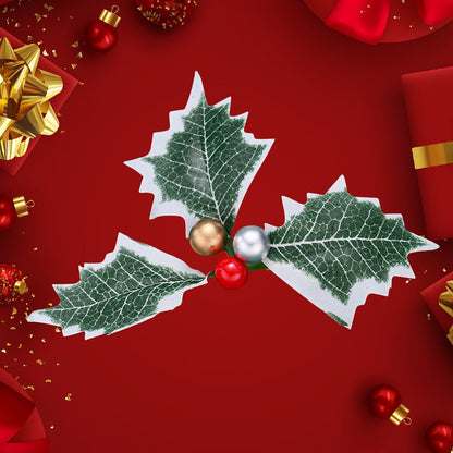 10PCS 5.5×6.5cm Christmas Holly Leaf & Berry Picks