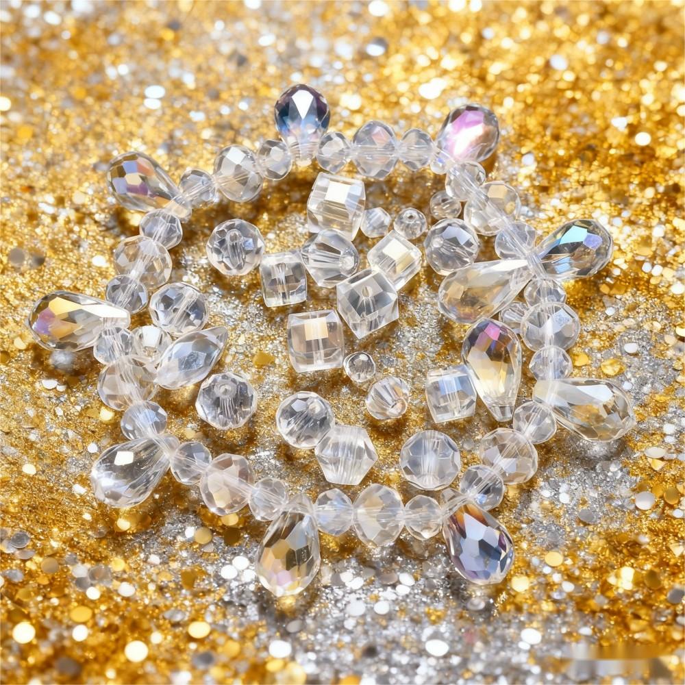 200PCS Geometric Transparent Glass Bead Set