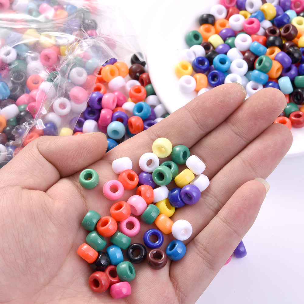 100pcs 6x9mm Braided Large Hole Acrylic Pony Beads