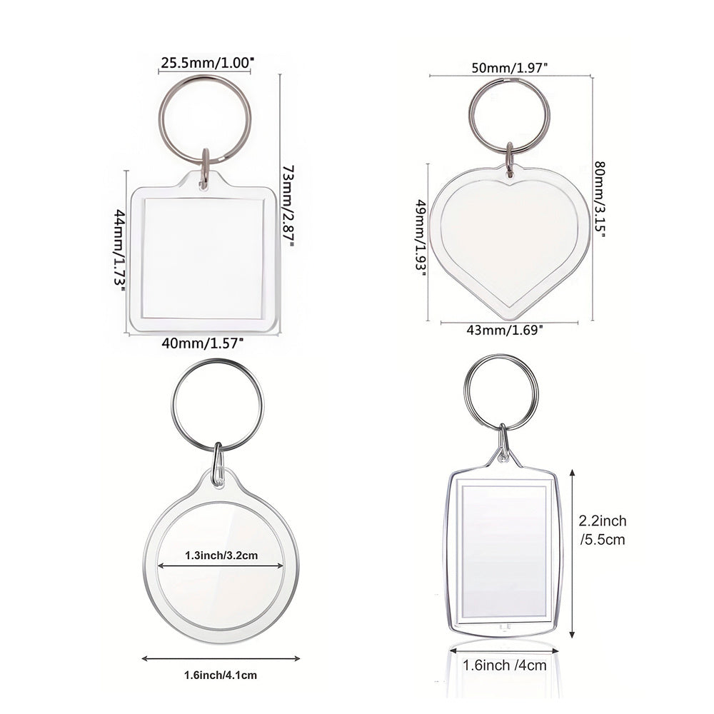 20pcs Blank Photo Frame Keychains Set Acrylic Clear Double-Sided Photo