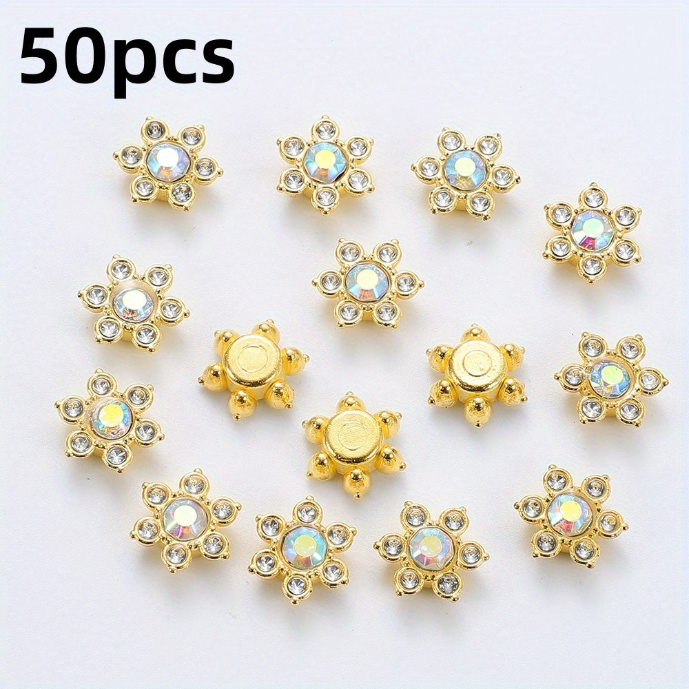 50pcs Six Petal Flower Rhinestone Acrylic Beads
