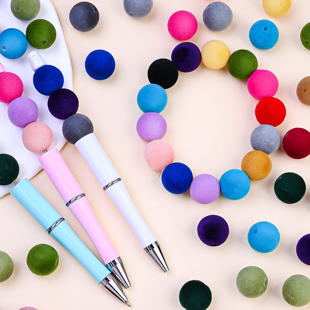 100pcs 16mm Flocking Acrylic Beads