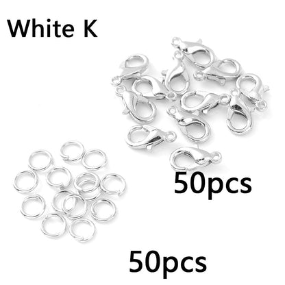 50-Piece Open Jump Rings & Lobster Clasps Jewelry Findings Set