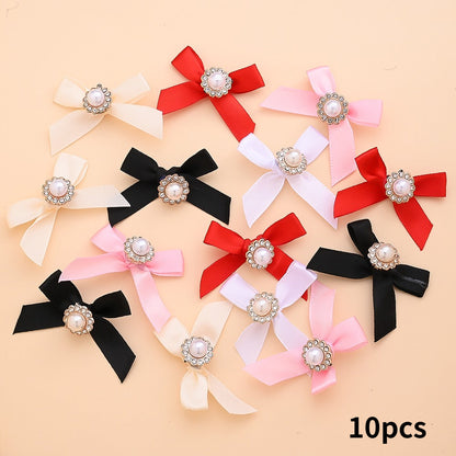 10PCS 4×5cm Pearl Ribbon Bow Rhinestone Appliques