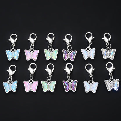 18PCS Multicolor Rhinestone Butterfly Mini Keychain Set