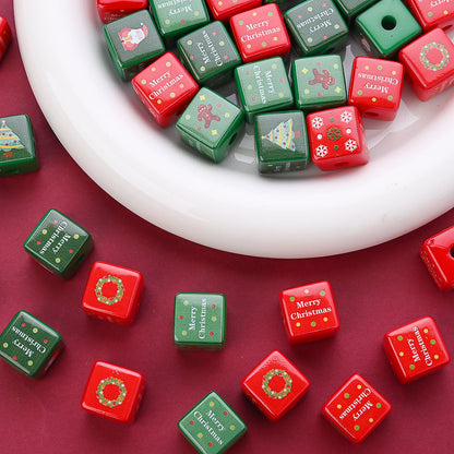 10PCS 14mm Multicolor Christmas Printed Square Acrylic Bead Set