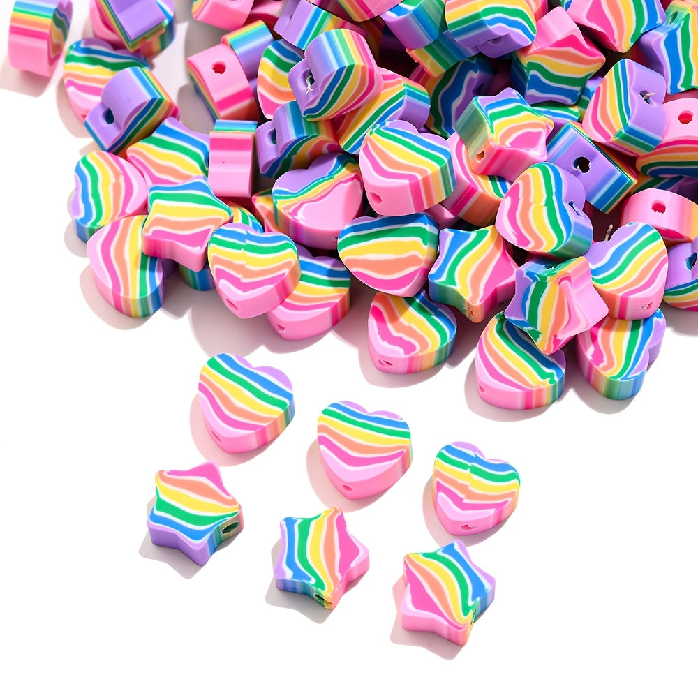 Rainbow Heart & Star Clay Beads