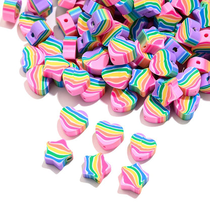 Rainbow Heart & Star Clay Beads