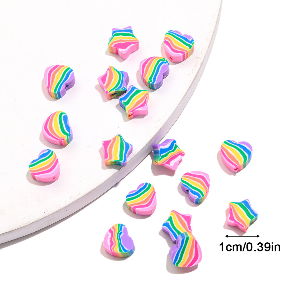 Rainbow Heart & Star Clay Beads