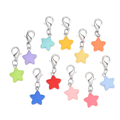 24PCS Multicolor Resin Heart & Star Mini Keychain Set