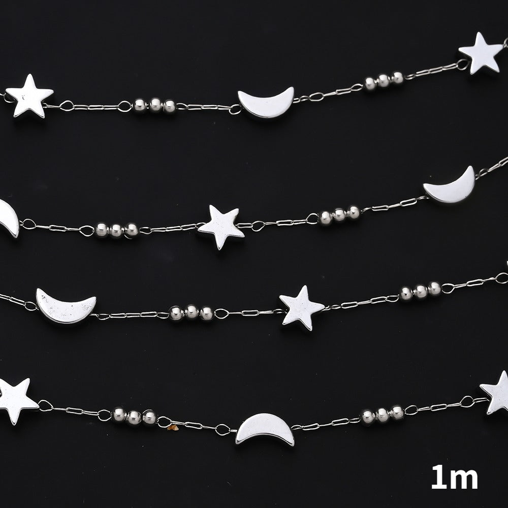1m Gold & Silver Stainless Steel Star & Moon Bead Chain