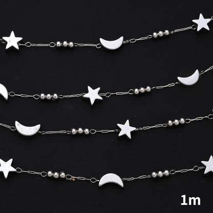 1m Gold & Silver Stainless Steel Star & Moon Bead Chain
