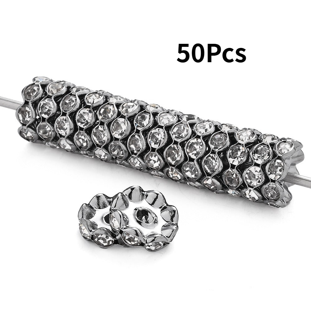 30/50pcs 12mm Wave Edge Metal Rhinestone Rondelle Beads