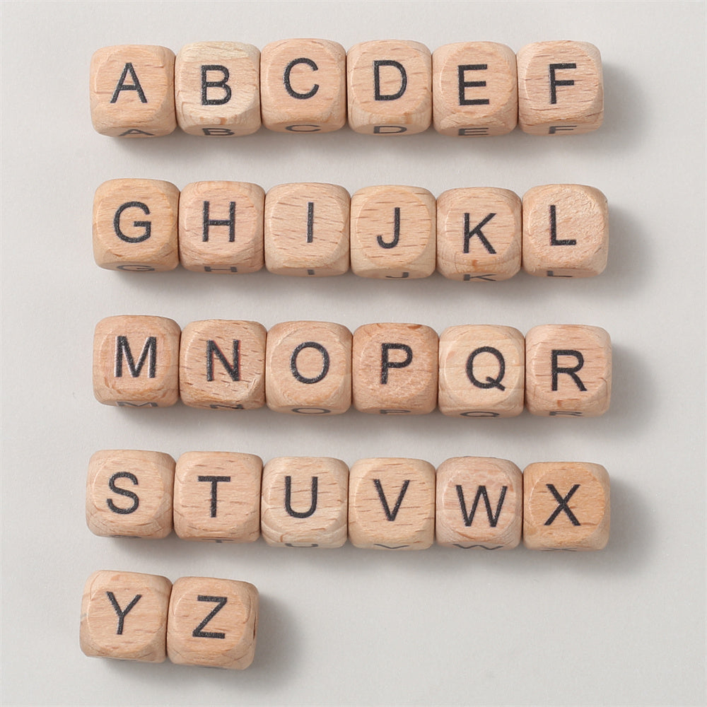 12 mm Wooden Square Letter Beads