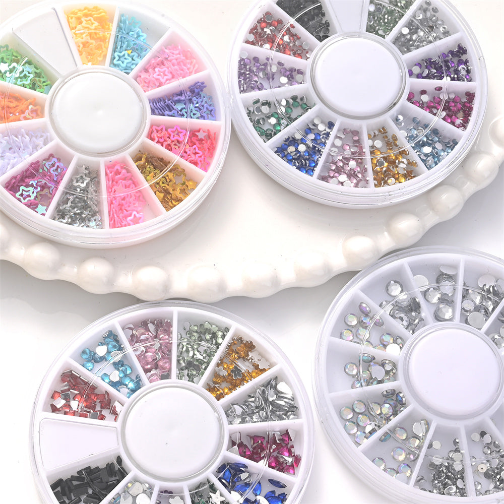 1BOX 12-Grid Transparent AB Rhinestone Sequin Set