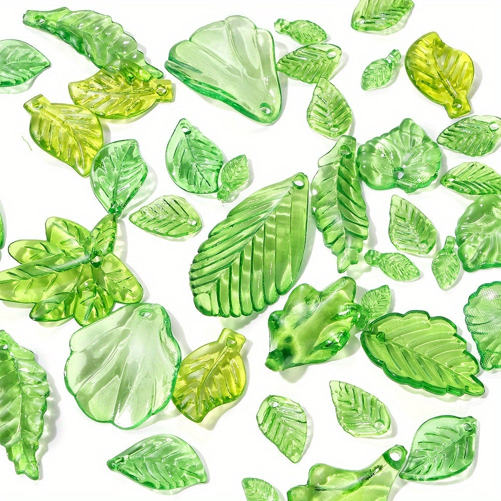 Clear Green Acrylic Leaf Beads and Charms
