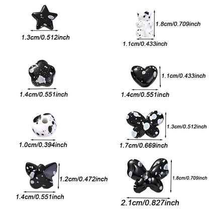 100/200pcs Star Heart Butterfly Beads Acrylic Black & White Graffiti