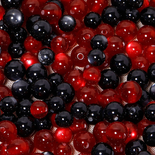 8/10 mm Red and Black Cat's Eye Resin Beads