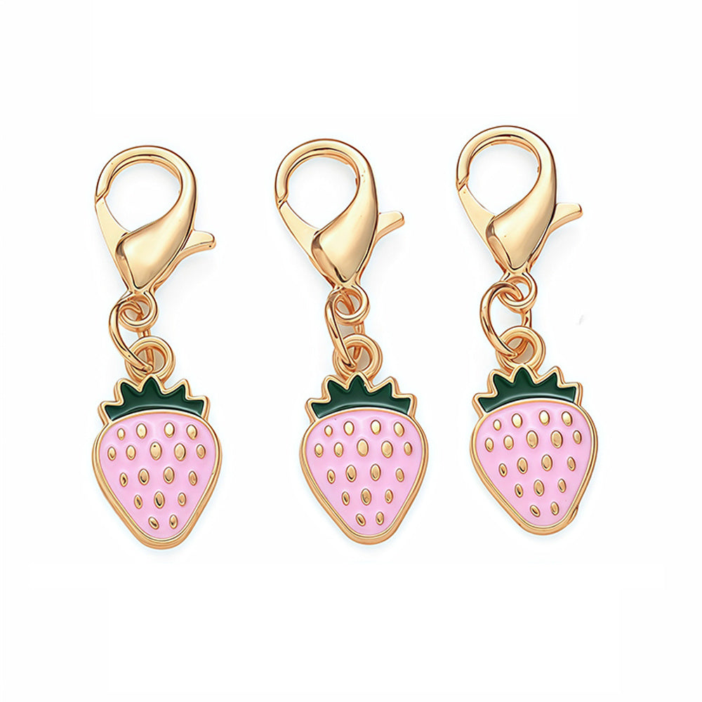 12PCS Red & Pink Strawberry Enamel Keychain Set