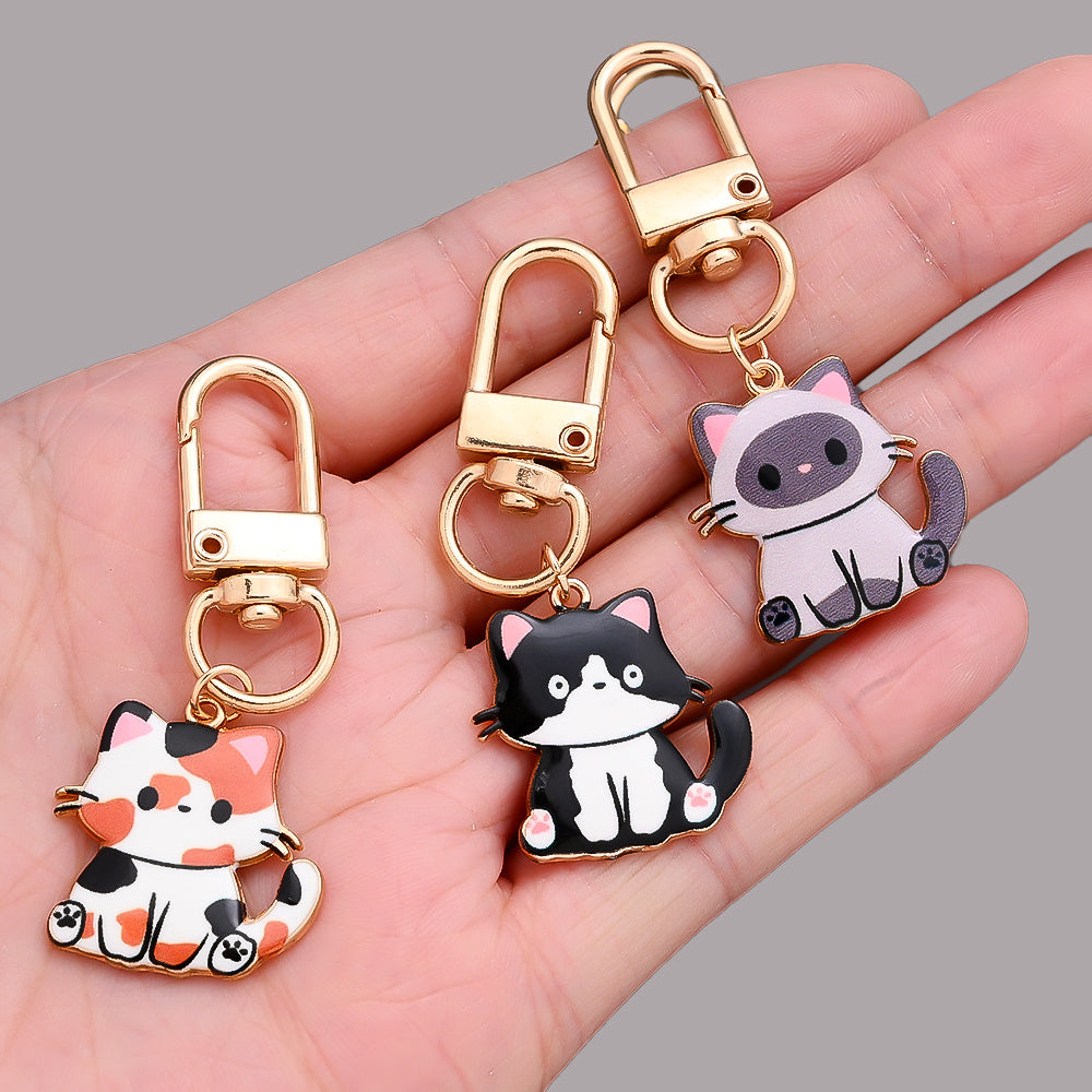 Mini Enamel Cat Keychain Set