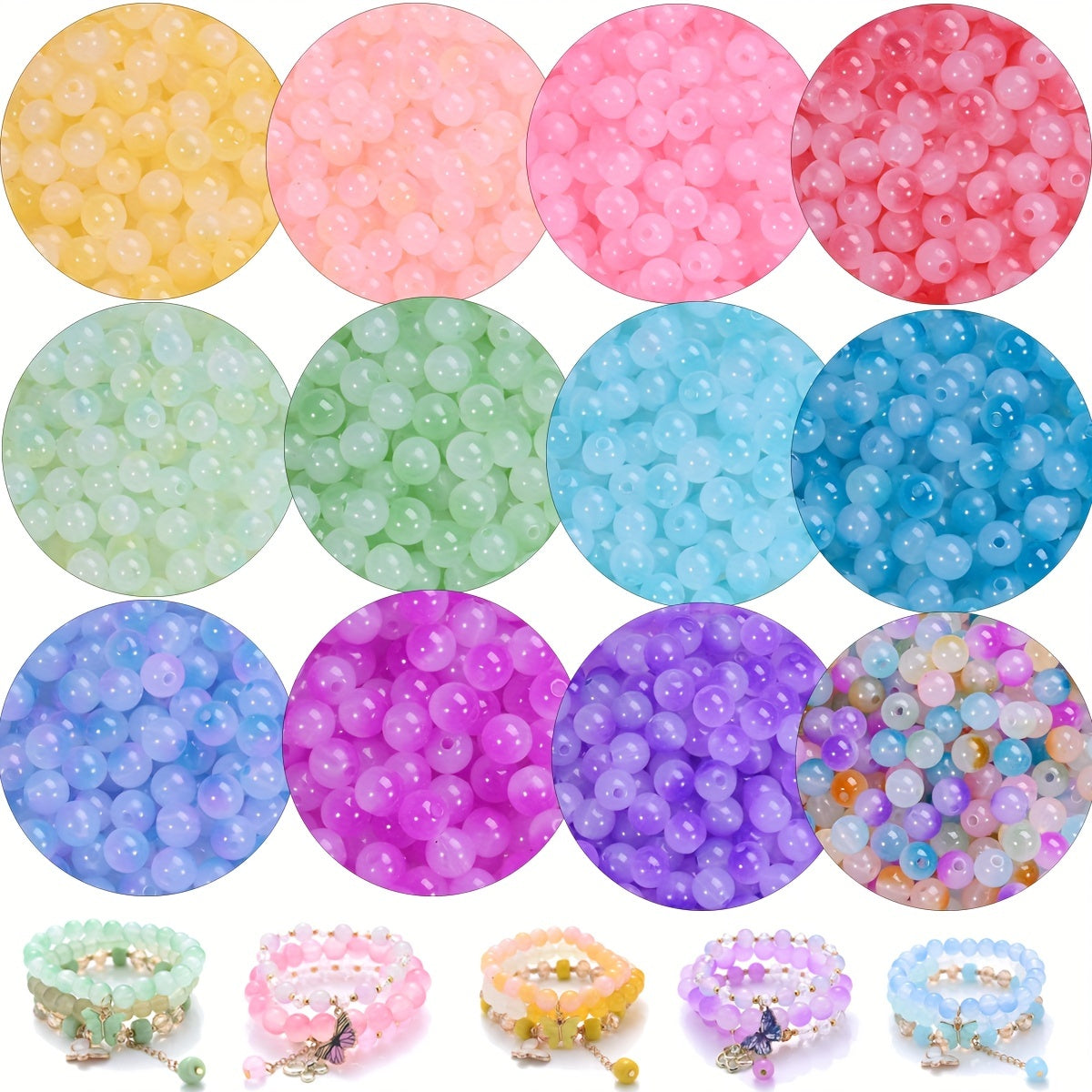 Mixed Color Imitation Jade Acrylic Beads