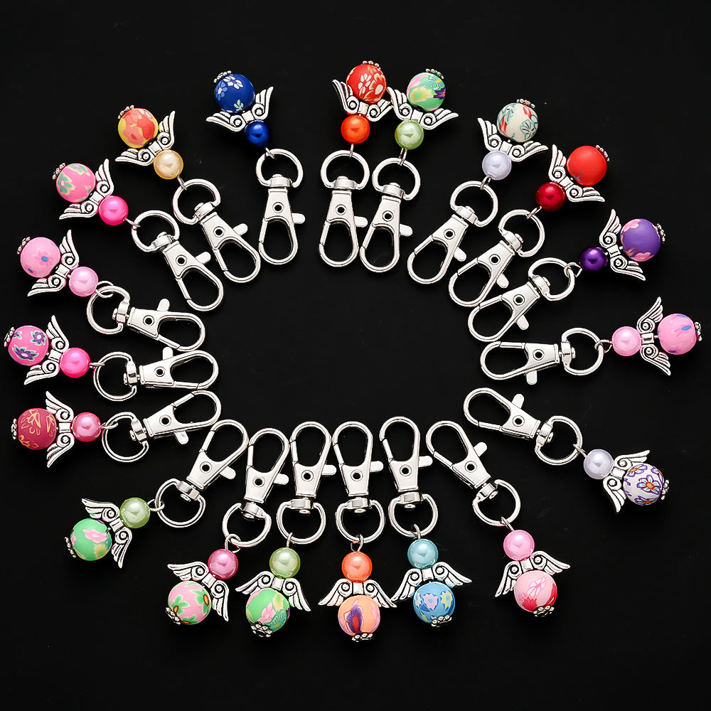 24pcs Clay Bead Angel Keychain Charms