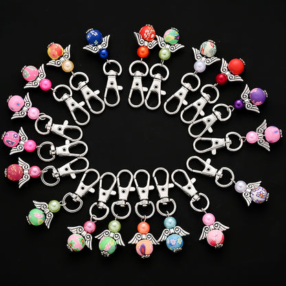 24pcs Clay Bead Angel Keychain Charms